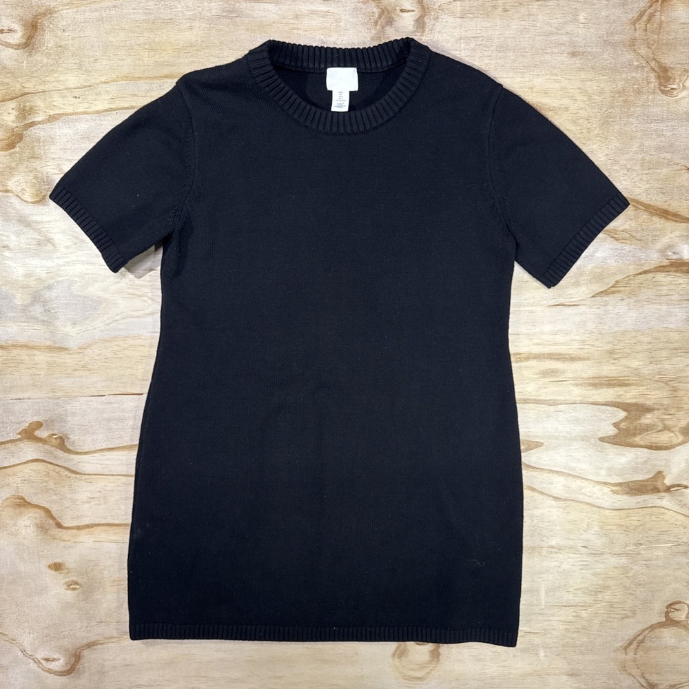 HM Women's Black Short Sleeve Sweater Dress Size L Round Neck